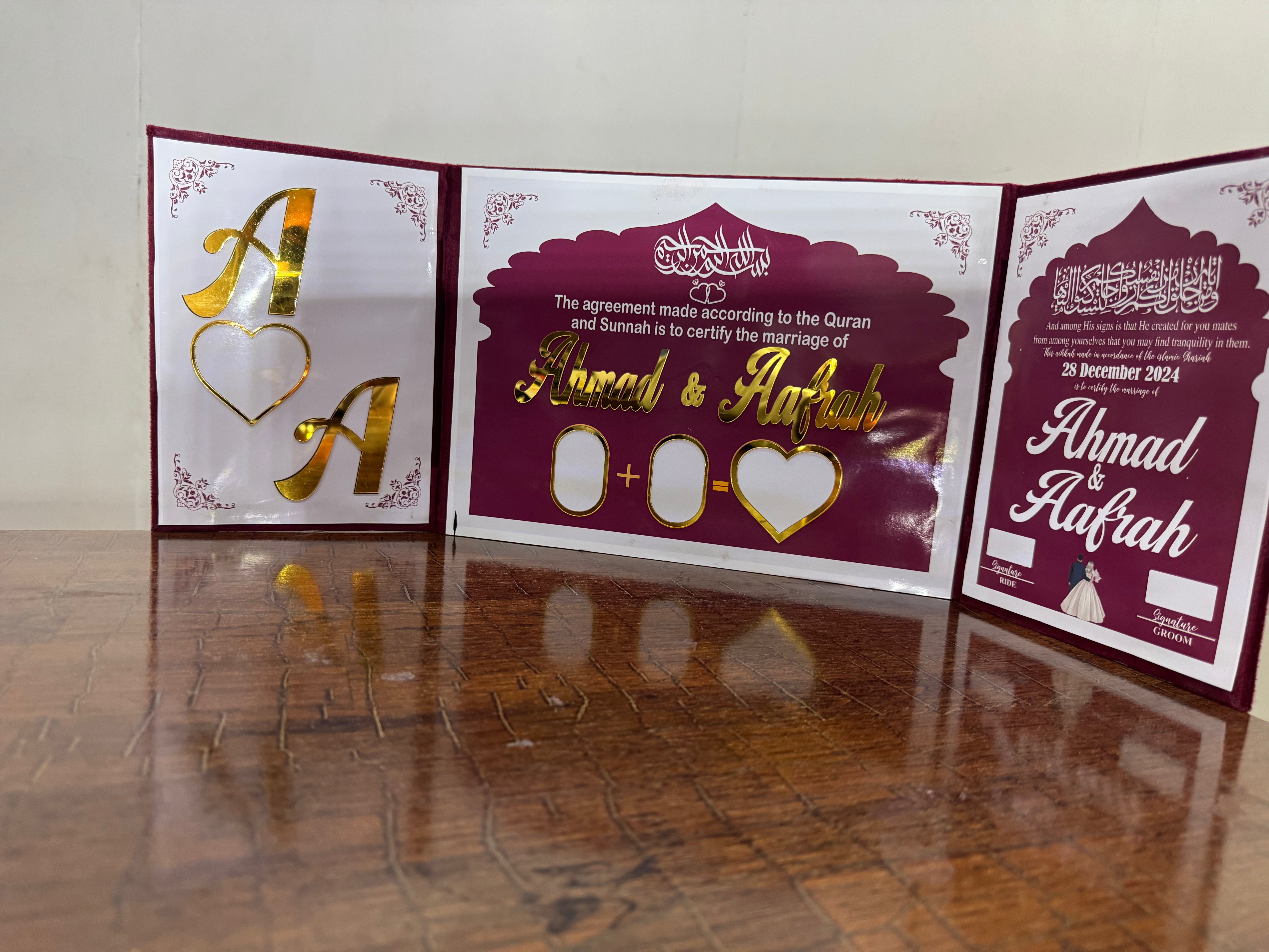 Double side fold Nikkah Booklet | Maroon