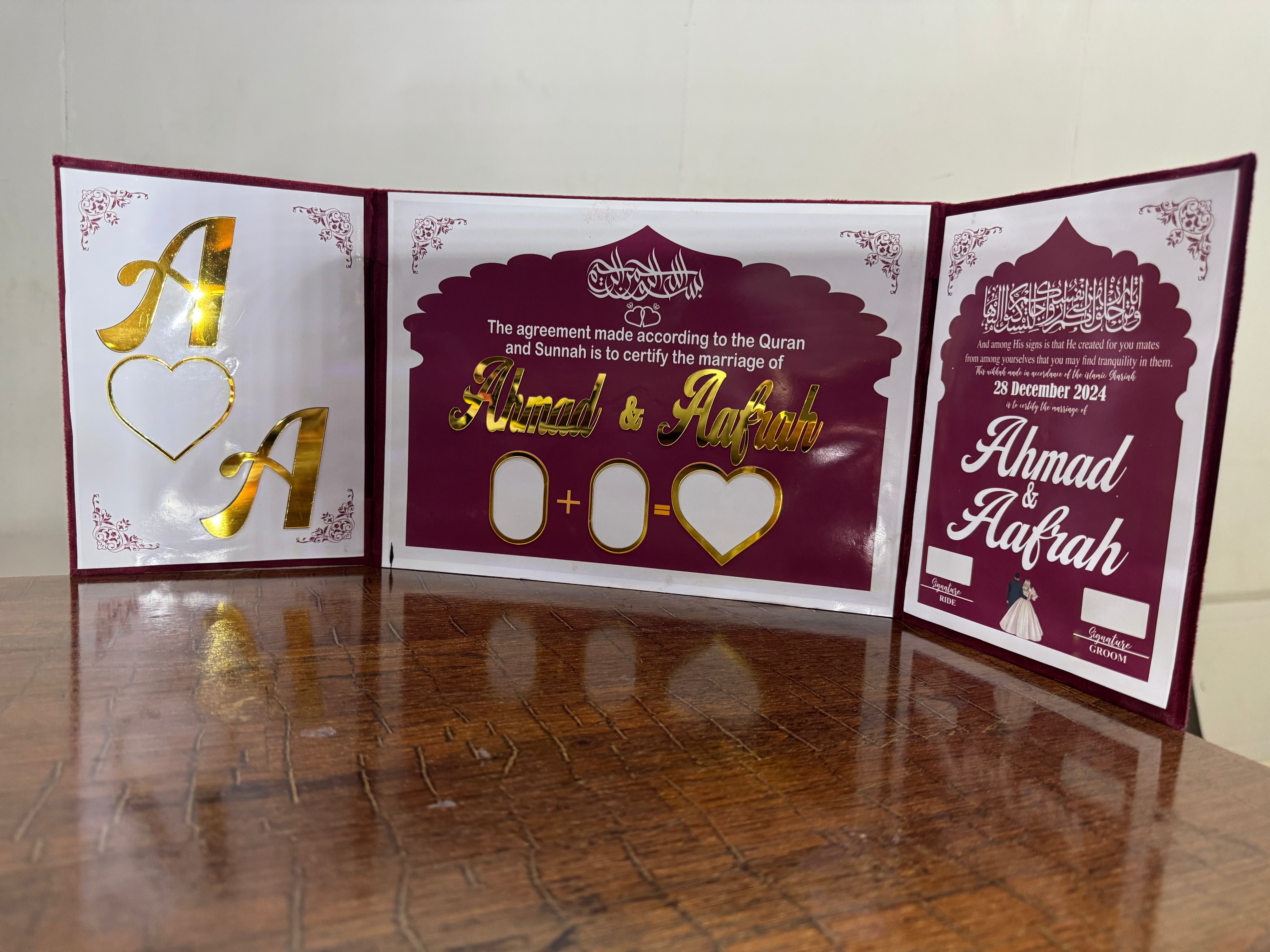 Double side fold Nikkah Booklet | Maroon