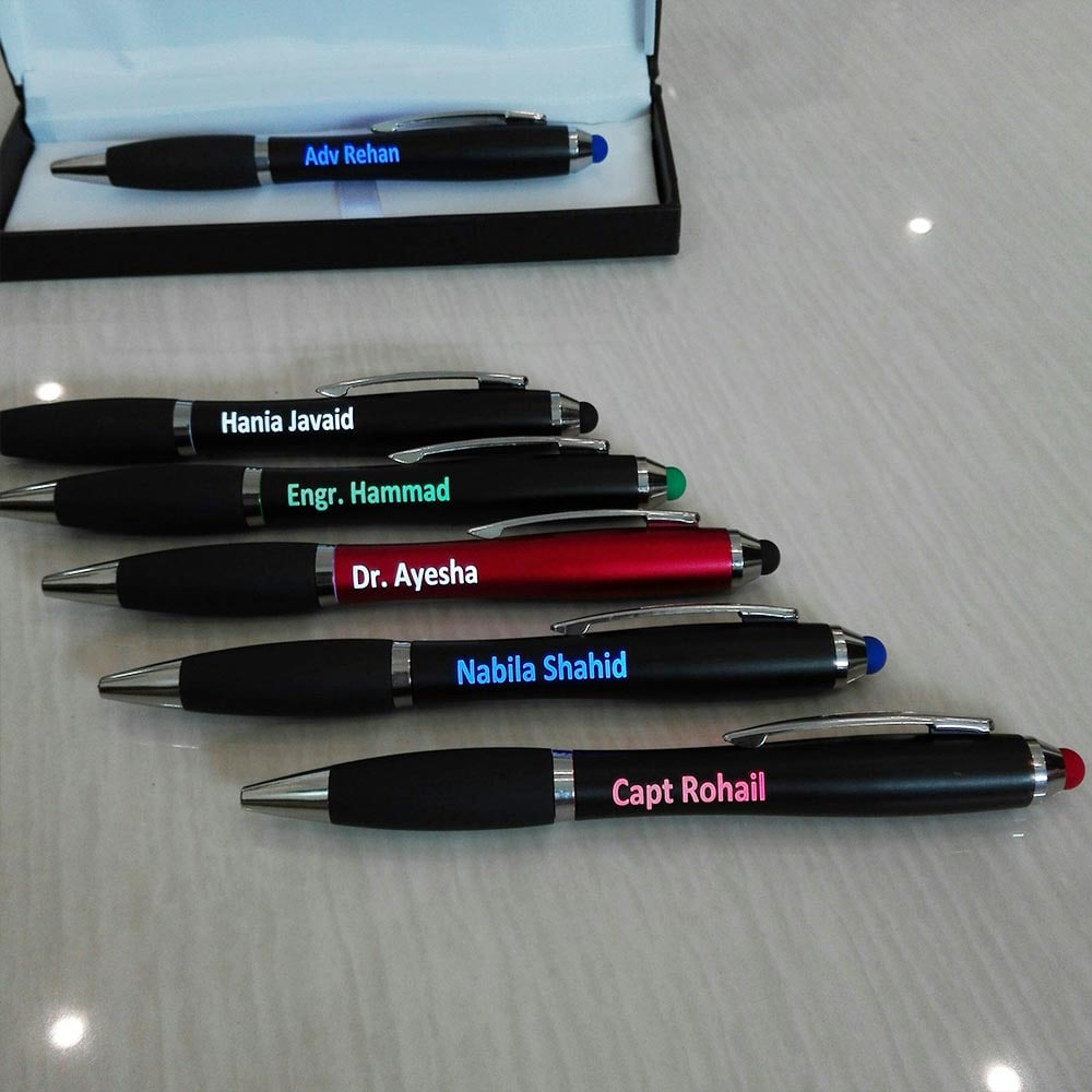 Multi Color Light Name Stylus Pen