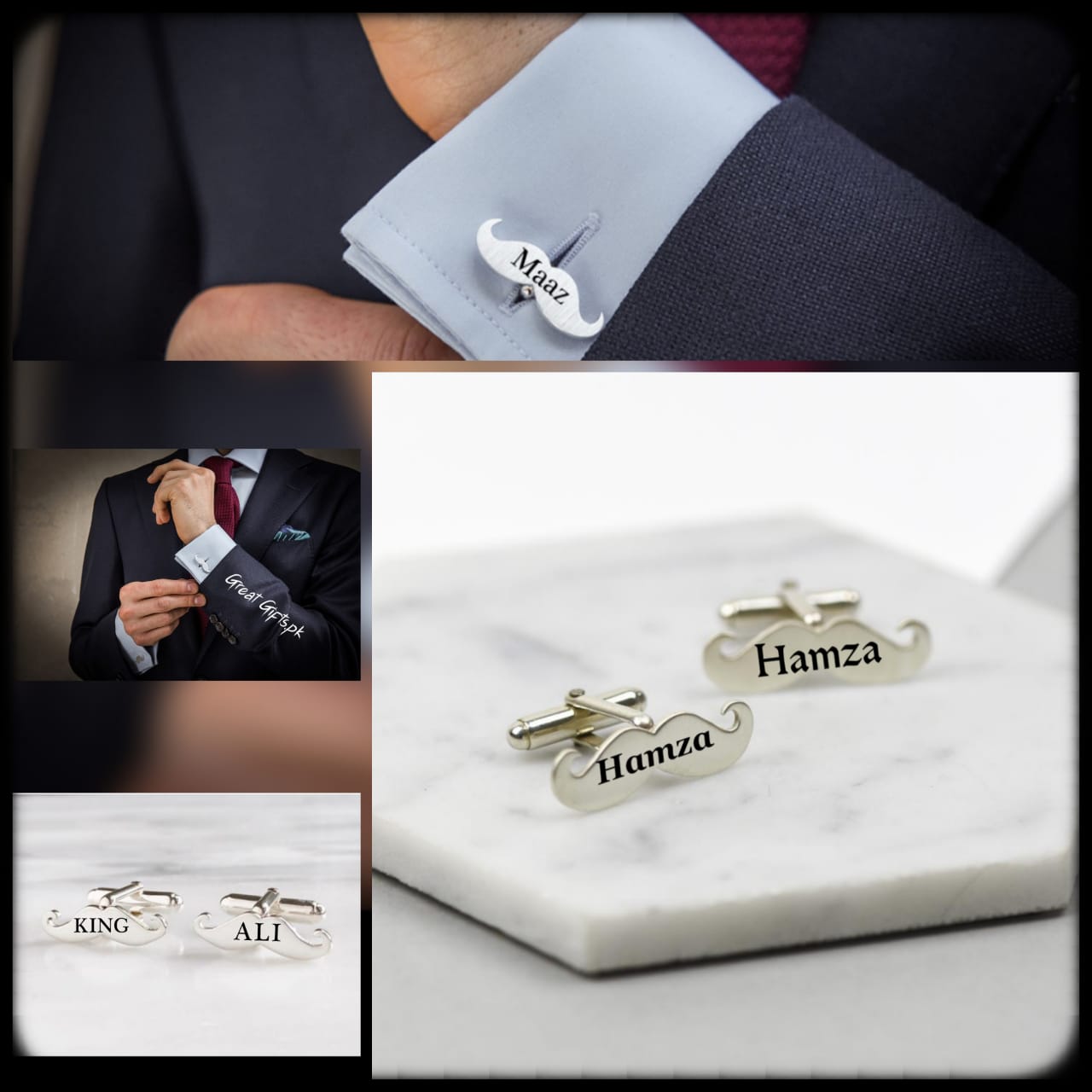 Mustache Name Engraved Cufflinks